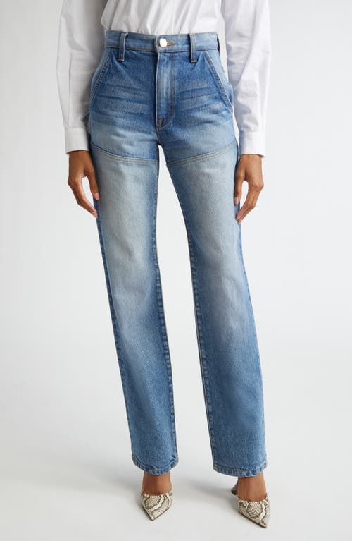 Brandon Maxwell The Wyatt Two Tone High Waist Straight Leg Jeans In Light Wash/medium Blue
