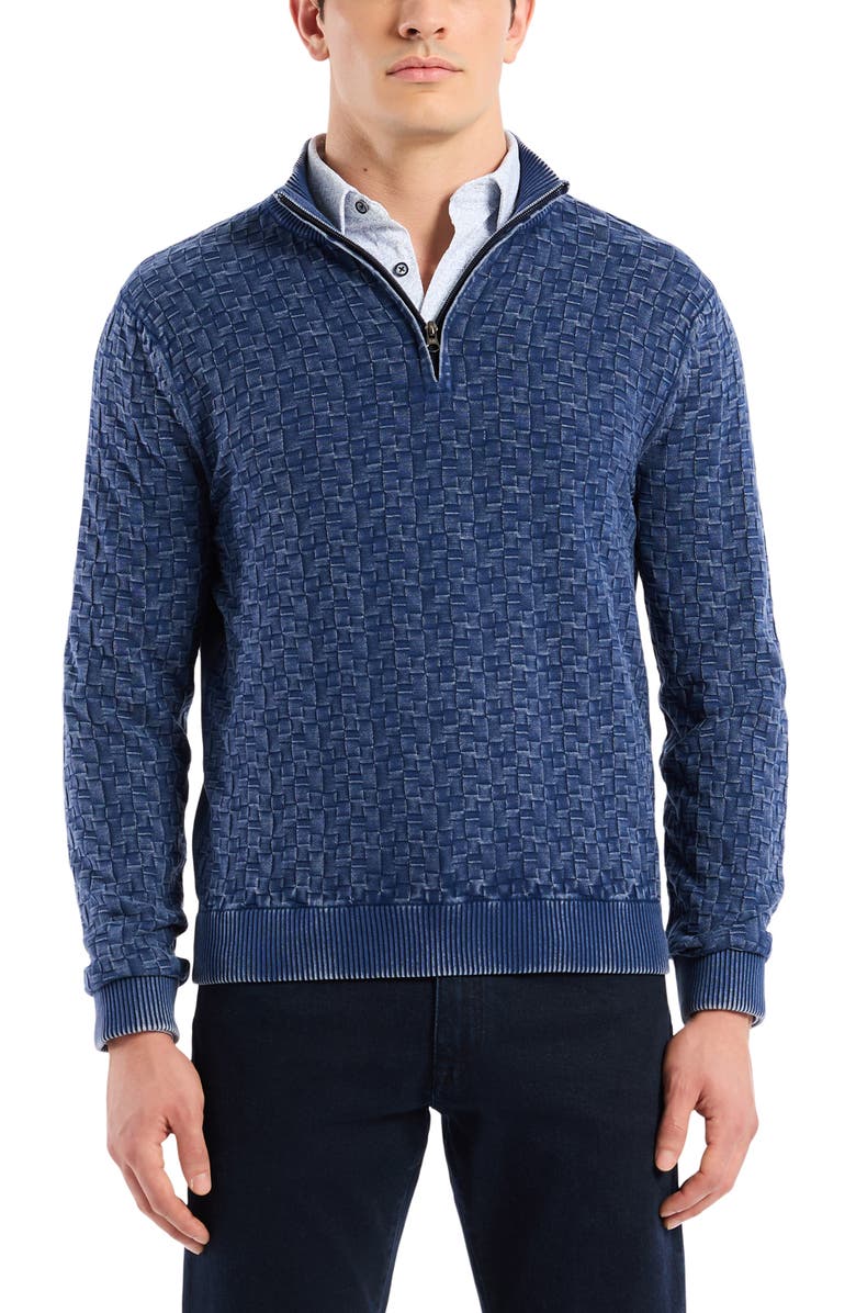 Robert Graham Aubin Basketweave Quarter Zip Sweater, Main, color, Navy