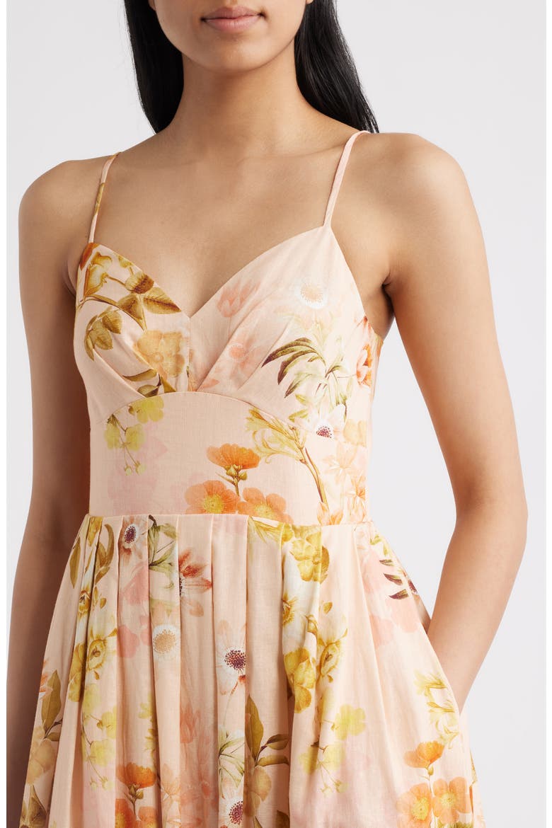 Floral Linen Blend Midi Dress, Alternate, color, BLUSH MULTI