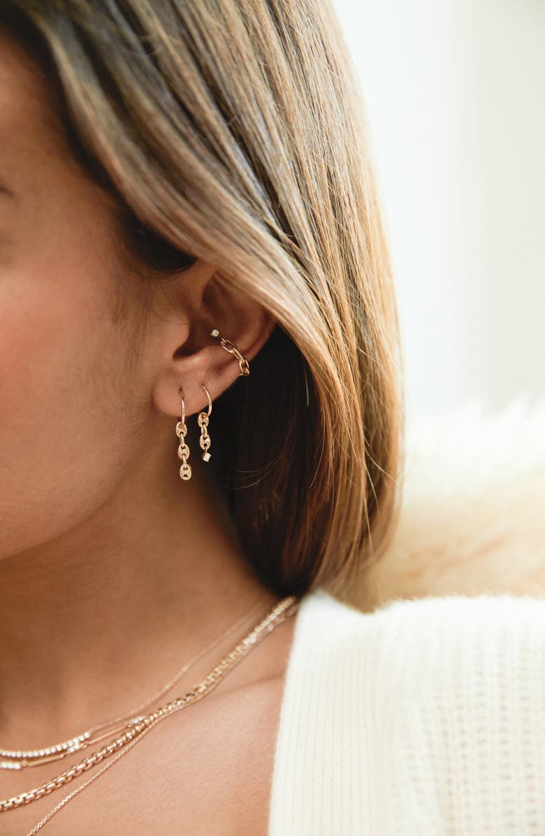 Zoë Chicco 14K Gold & Diamond Huggie Hoop Drop Earrings, Alternate, color, Yellow Gold