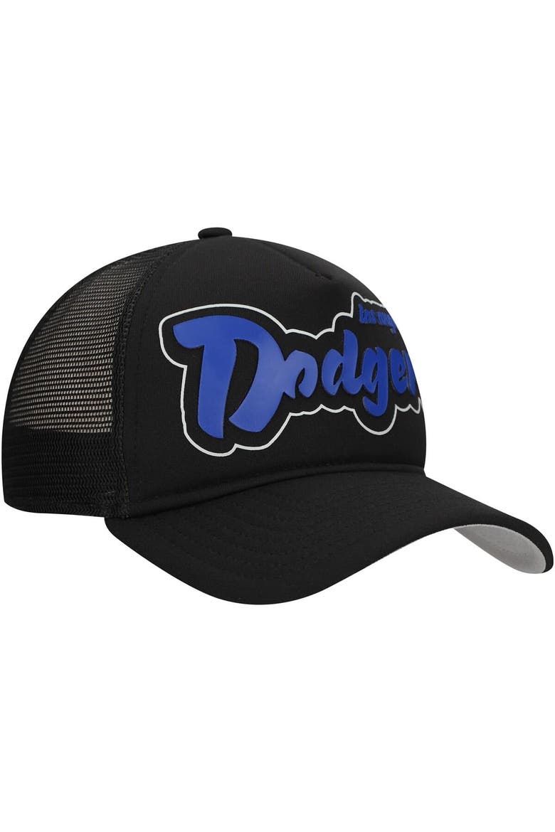 Men's New Era Black Los Angeles Dodgers Retro Bold A-Frame Trucker 9FORTY Adjustable Hat, Alternate, color, Black