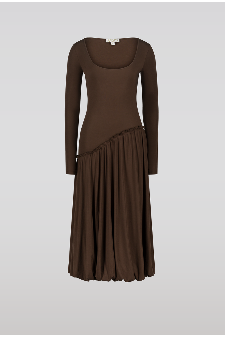 Asymmetric Hip Dress with Scoop Neck, Main, color, Dark Brown