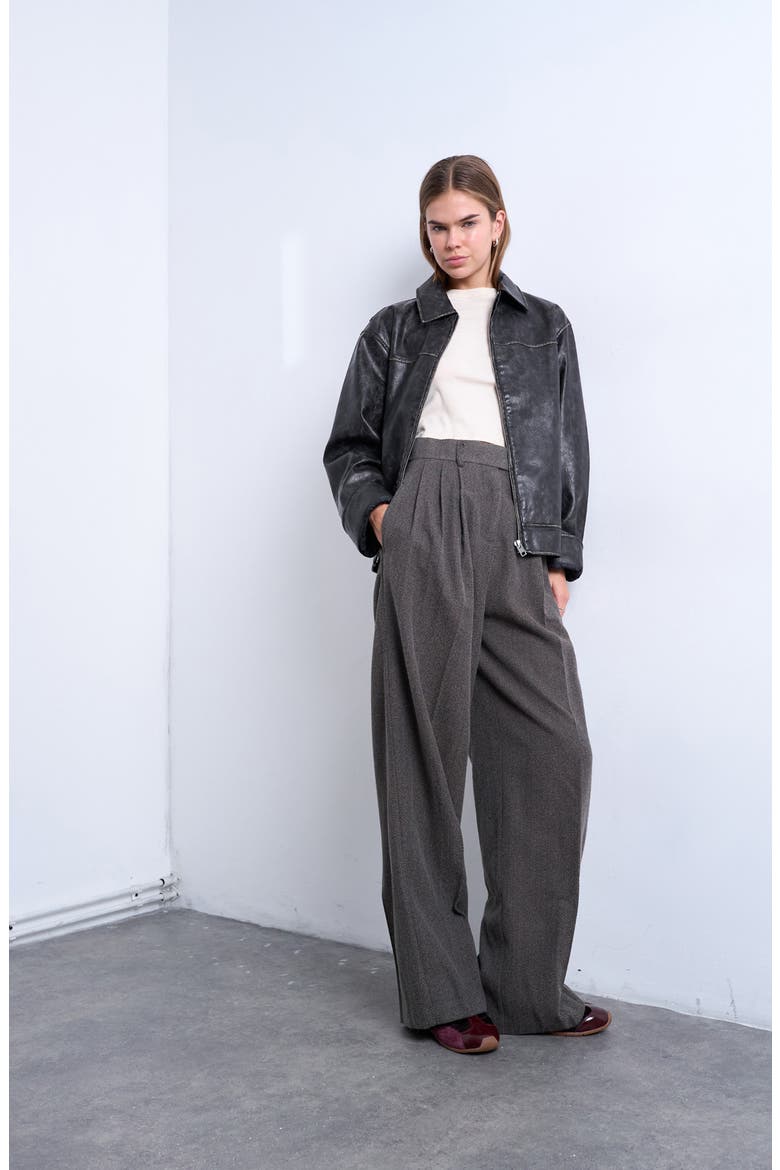 Herringbone Pleated Wide Leg Pants, Alternate, color, GREY