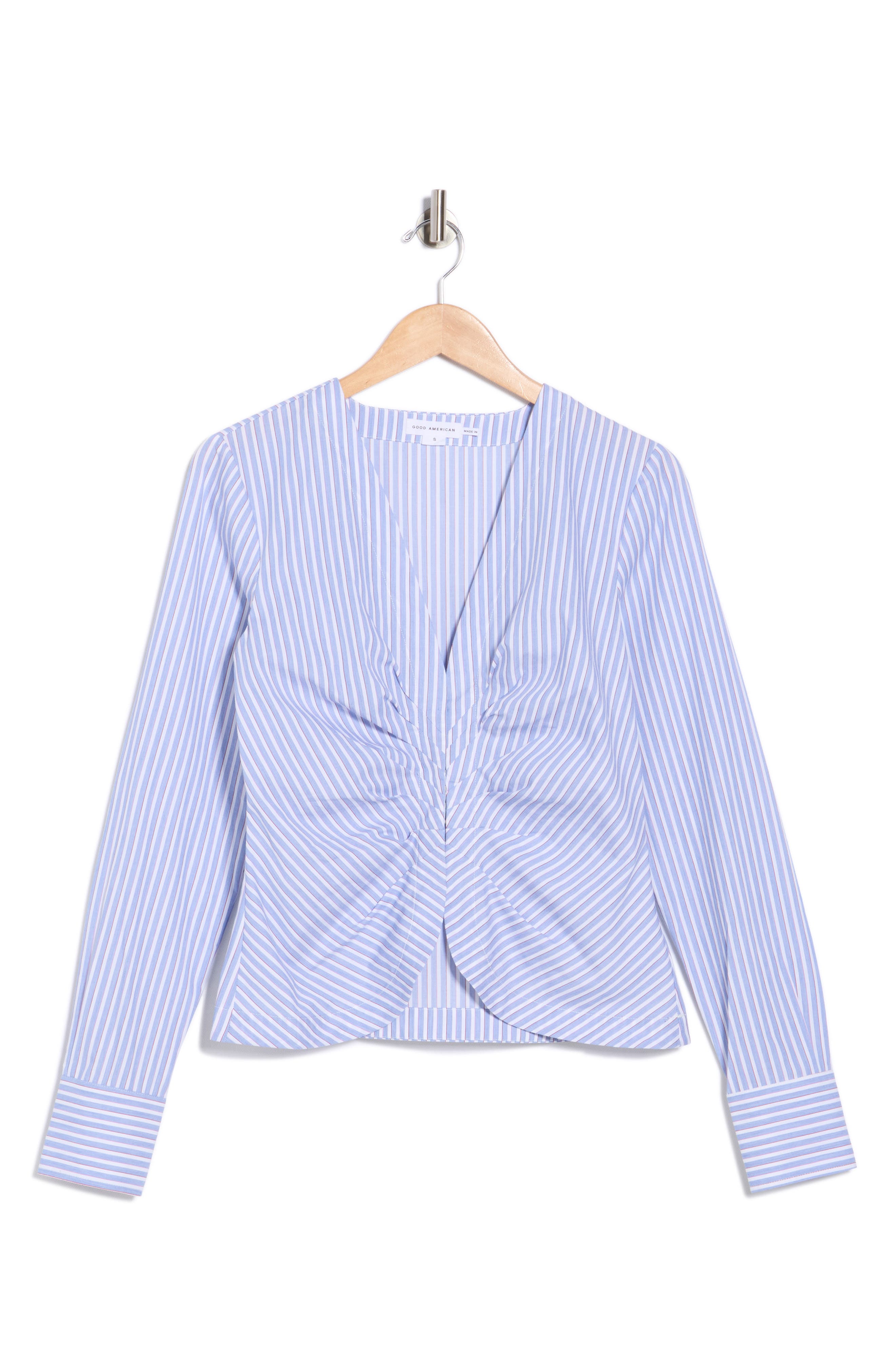 Good American Poplin Ruched Striped Shirt