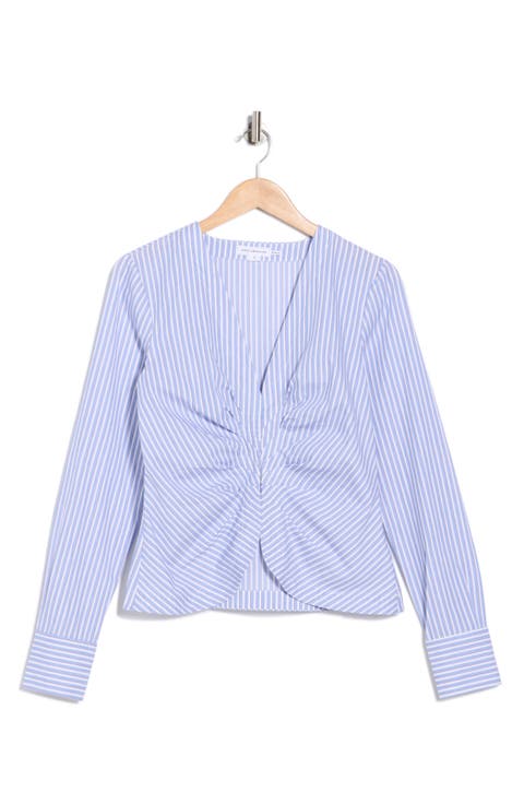 Poplin Ruched Striped Shirt