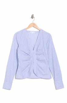 Good American Poplin Ruched Striped Shirt
