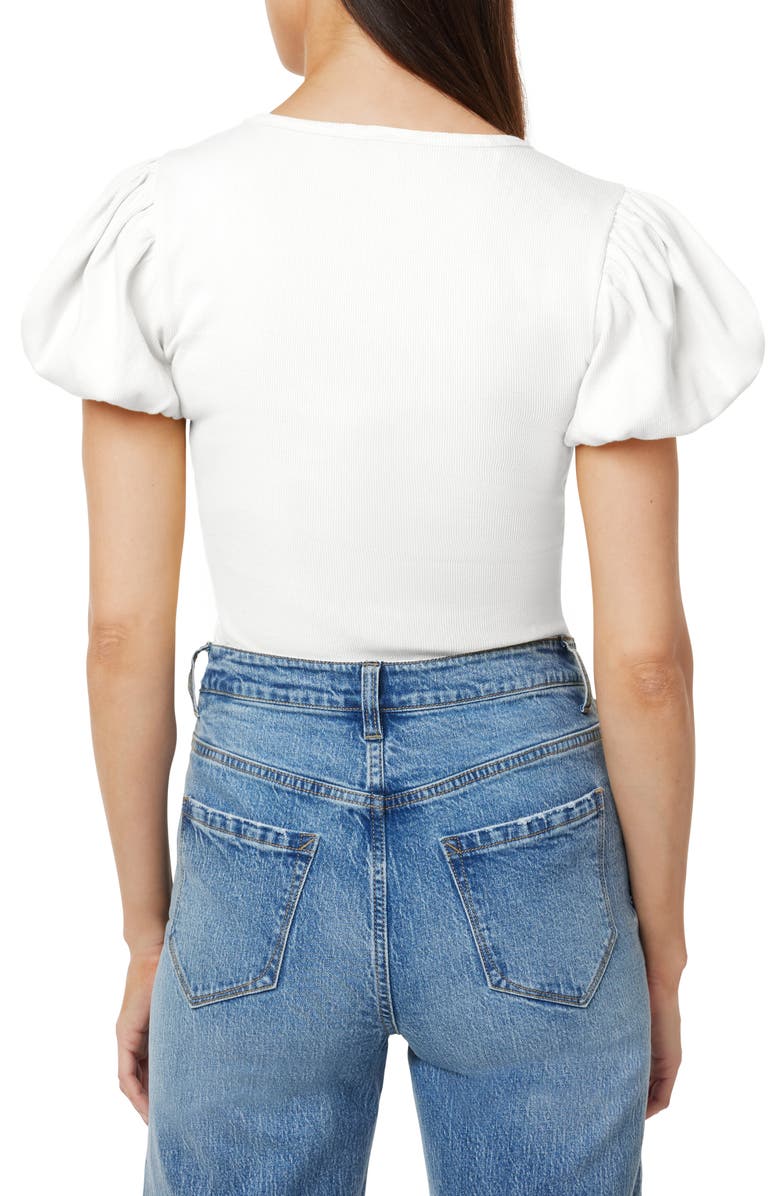 Kensie Bubble Sleeve Rib Top, Alternate, color, Brght Wht