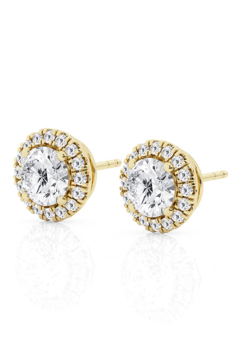 14K Gold Round Cut Lab-Created Diamond Halo Stud Earrings - 2.4ct, Main, color, 2.4 CTW YELLOW GOLD