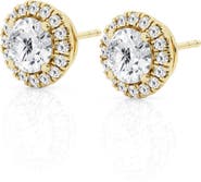 Badgley Mischka Collection 14K Gold Round Cut Lab-Created Diamond Halo Stud Earrings - 2.4ct