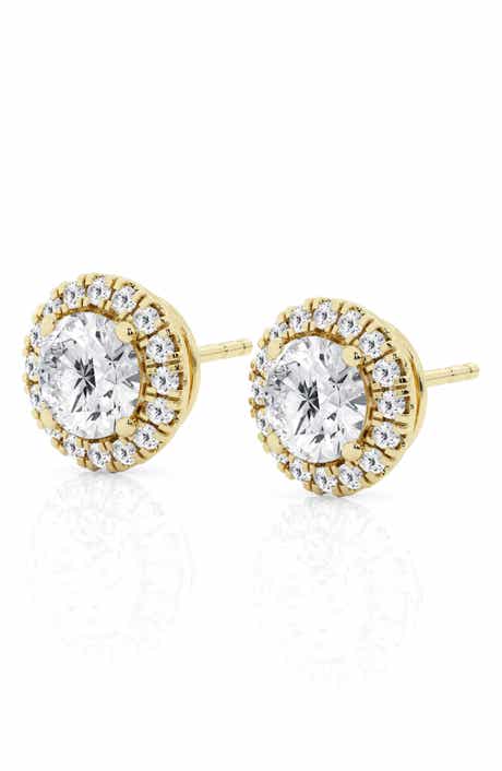 Badgley Mischka Collection 14K Gold Round Cut Lab-Created Diamond Halo Stud Earrings - 2.4ct