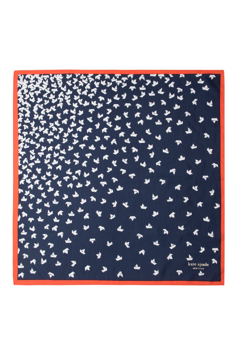 paper boats cotton & silk bandana scarf, Alternate, color, SQUID INK