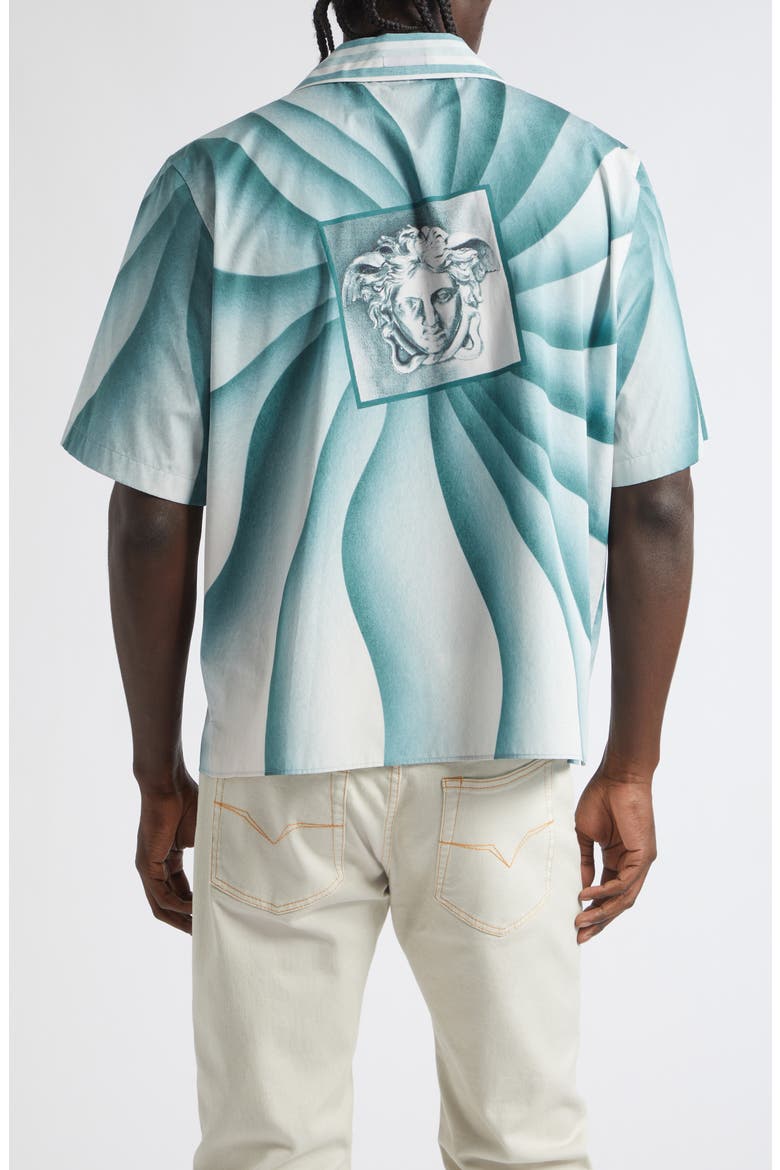 The Vortex Print Cotton Poplin Camp Shirt, Alternate, color, LIGHT TEAL