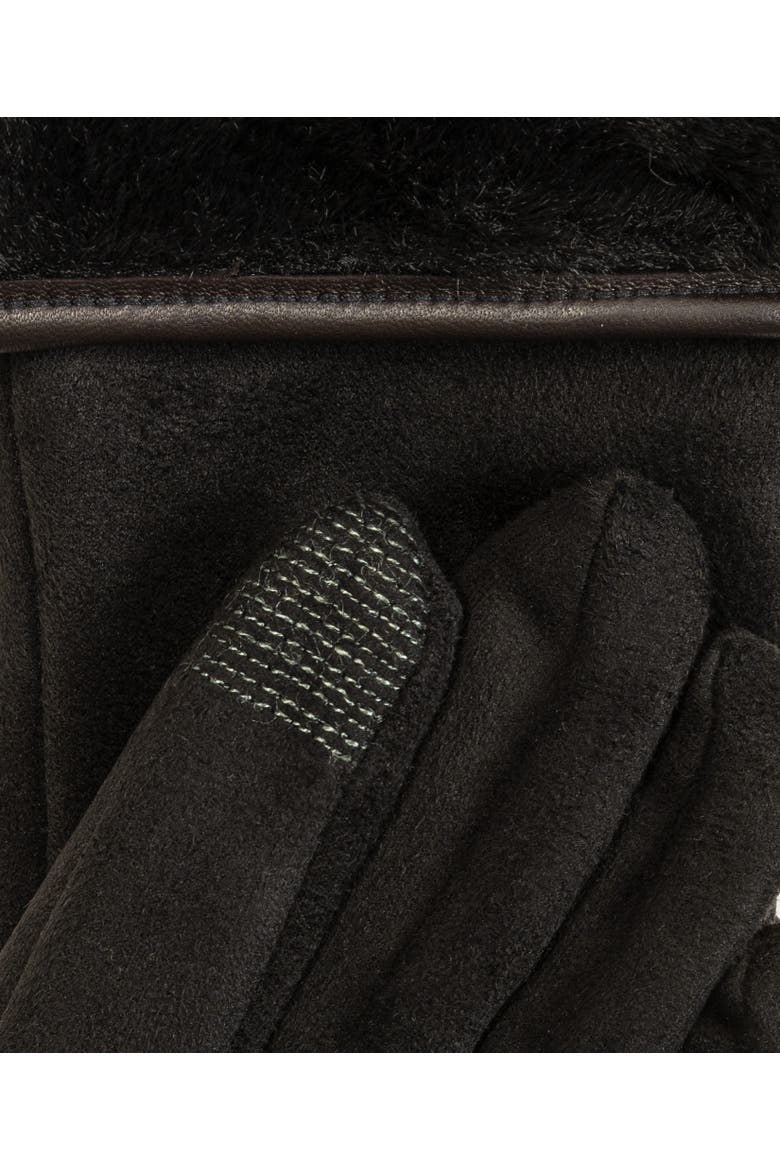 Stretch Suede Fold-Up Faux Fur Cuff Gloves, Alternate, color, Black