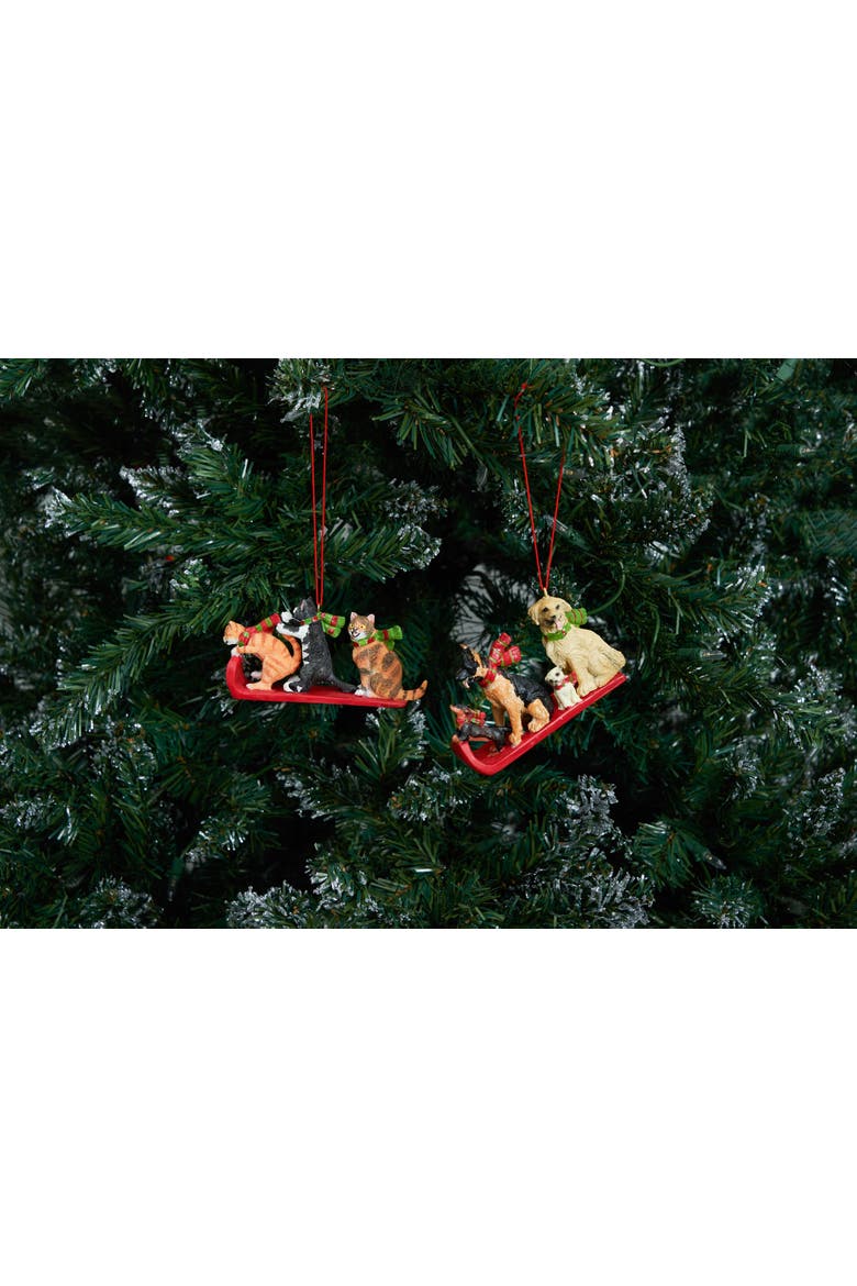 Cats & Dogs Sled Ornaments, A/2, Alternate, color, brown