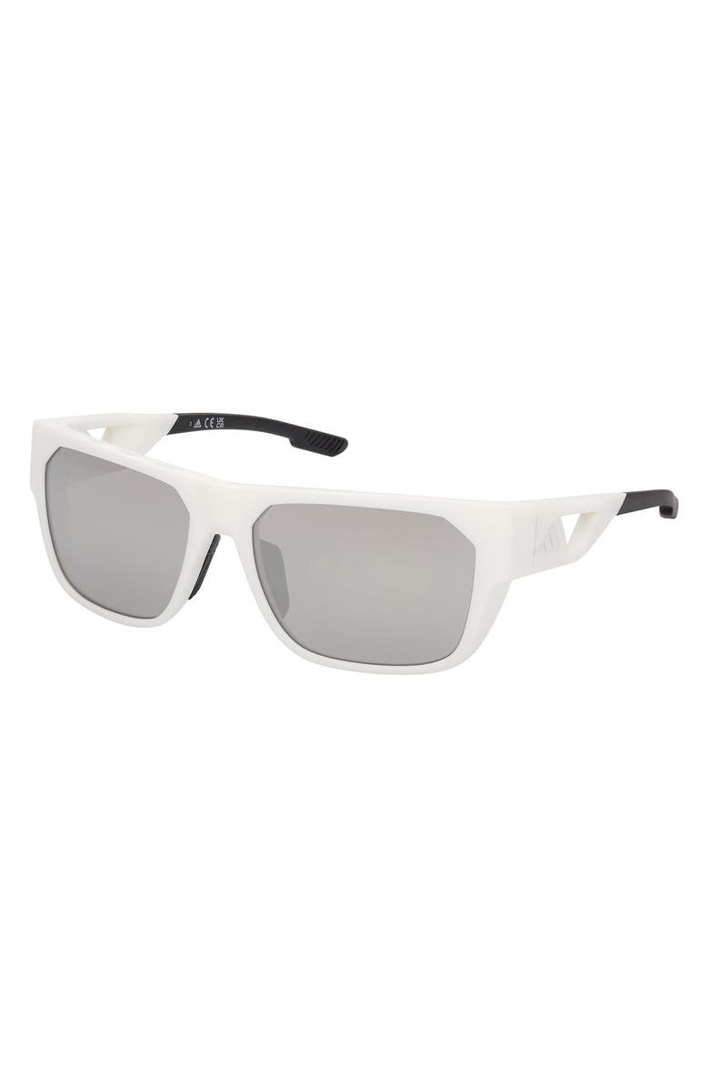 adidas 57mm Navigator Sunglasses, Alternate, color, White / Smoke Mirror
