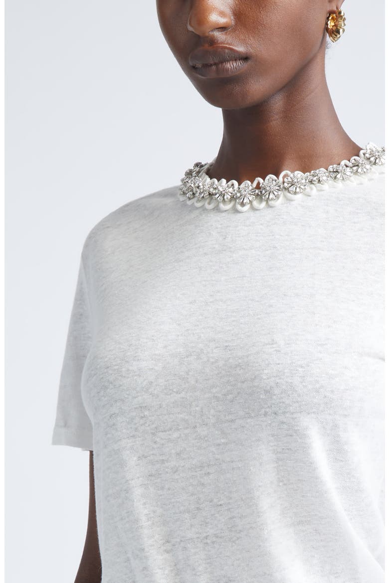 Crystal Embellished Linen T-Shirt, Alternate, color, IVORY