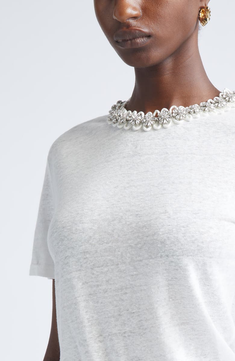 Zimmermann Crystal Embellished Linen T-Shirt, Alternate, color, Ivory