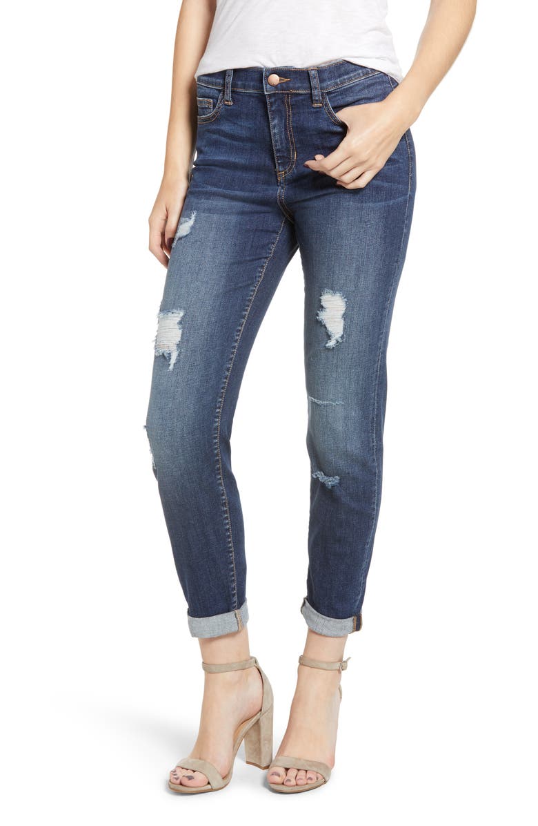 SP Black Distressed Boyfriend Crop Jeans, Main, color, 