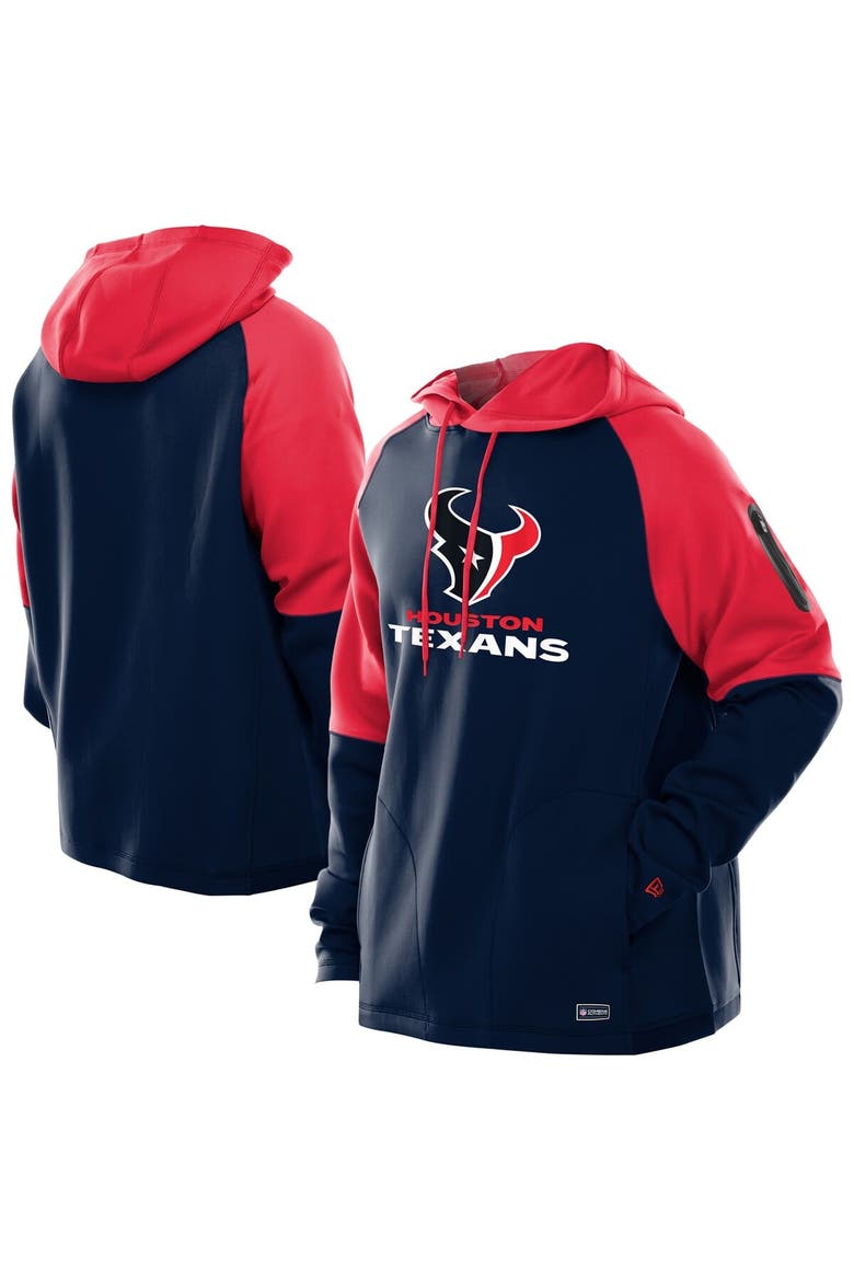 Men's New Era  Navy Houston Texans Combine Authentic Color Block Raglan Pullover Hoodie, Main, color, Navy