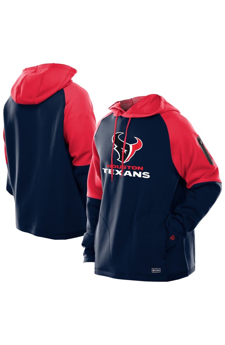New Era Men's New Era  Navy Houston Texans Combine Authentic Color Block Raglan Pullover Hoodie, Main, color, Navy