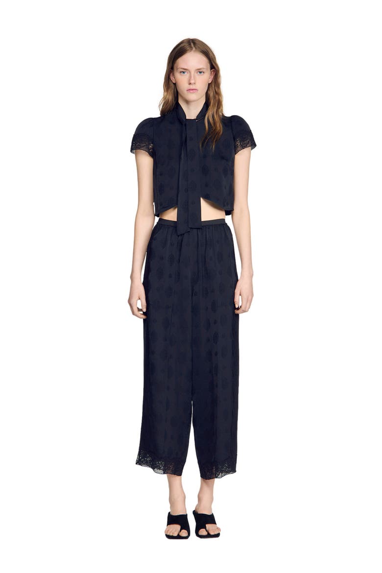 Fluid Paisley jacquard trousers, Main, color, Black