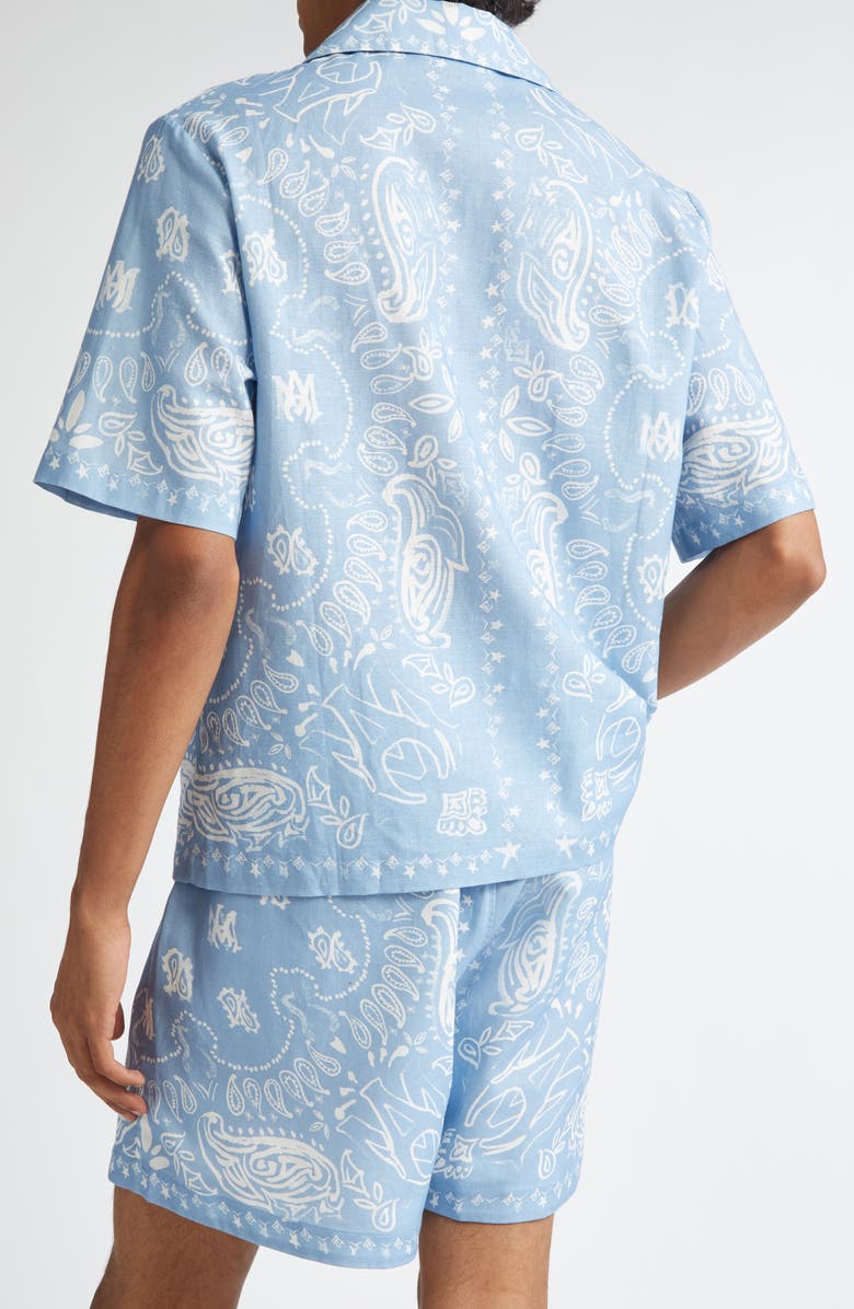 AMIRI Watercolor Bandana Linen & Cotton Camp Shirt, Alternate, color, Cerulean