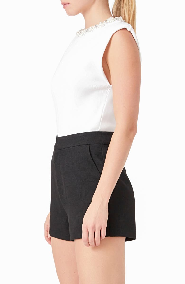 Endless Rose Embellished Elevated Cap Sleeve Knit Top, Alternate, color, White