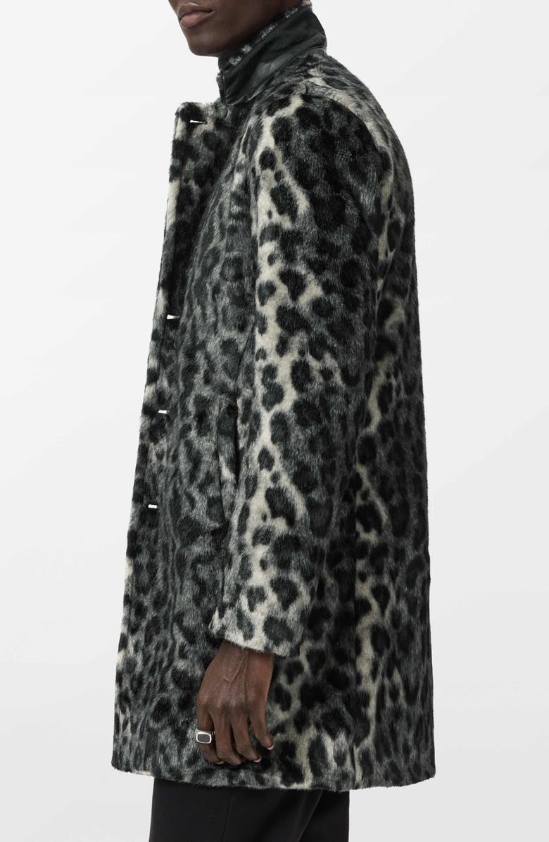 John Varvatos Templeton Leopard Print Faux Fur Topcoat, Alternate, color, Deep Charcoal