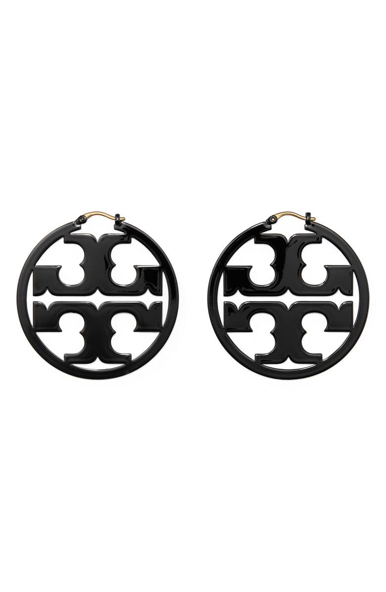 Tory Burch Miller Logo Hoop Earrings, Alternate, color, 