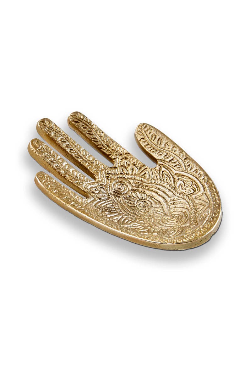 tag Hamsa Hand Incense Cone Holder Antique Gold Decorative Figurine, Main, color, Gold