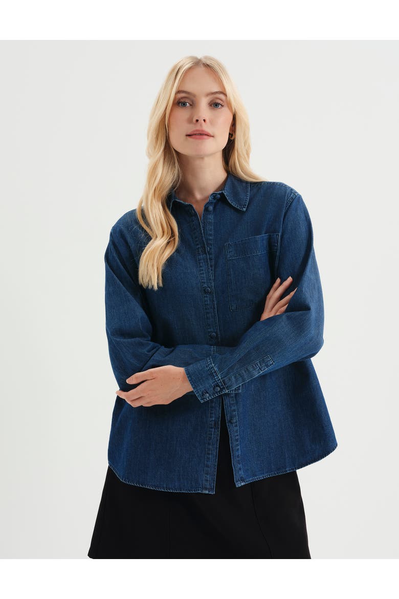 Francesca Denim Button Through Shirt, Main, color, Mid Wash