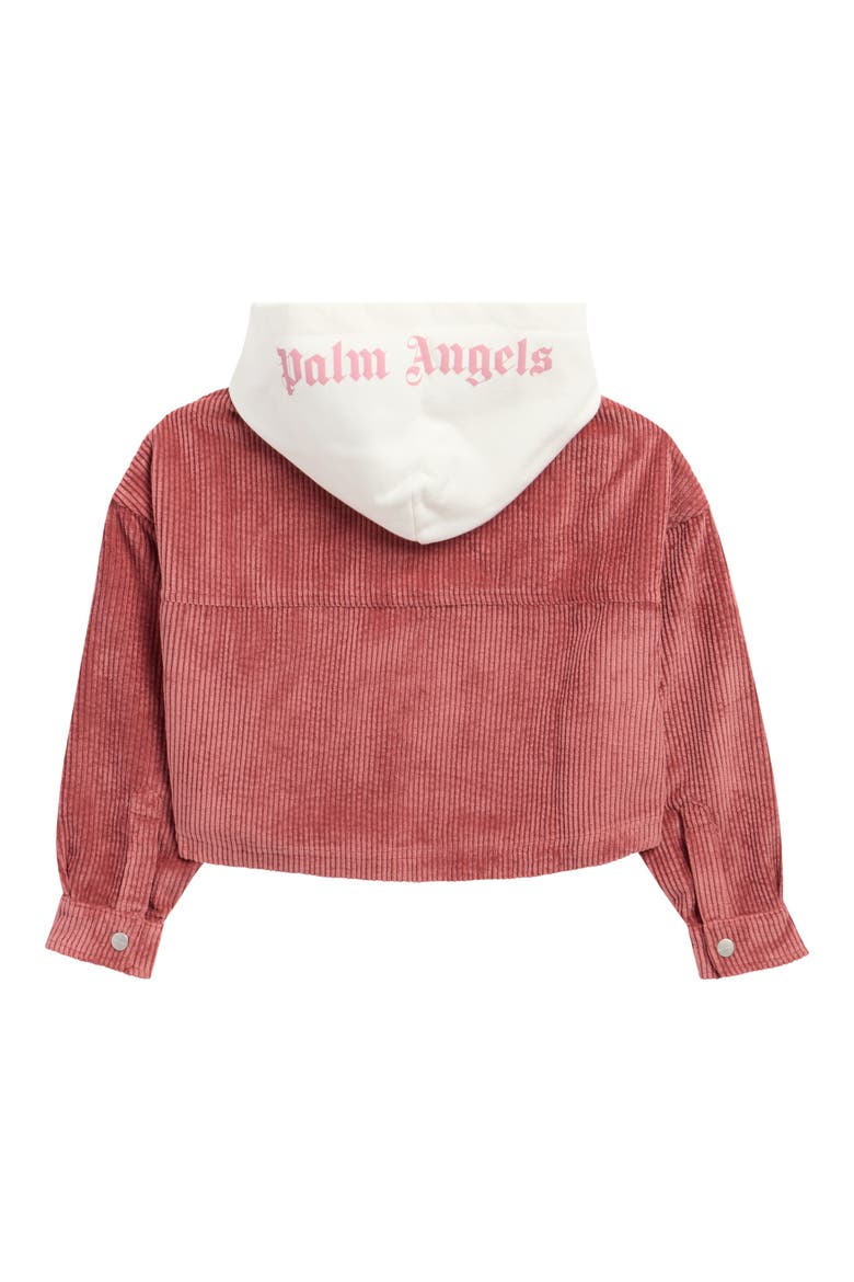 Kids' Logo Hooded Crop Corduroy Jacket, Alternate, color, ANTIQUE ROSE OFF WHITE