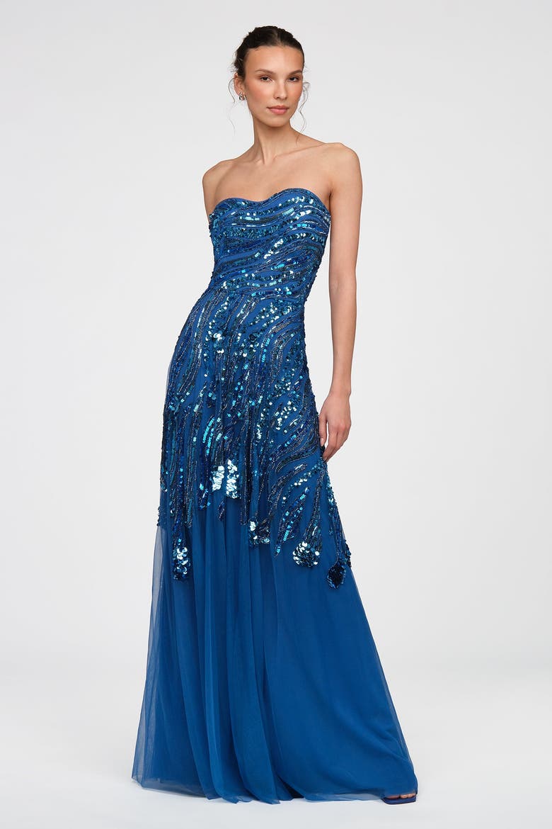 Ariella Hand Beaded Gown, Alternate, color, Sapphire Eclipse