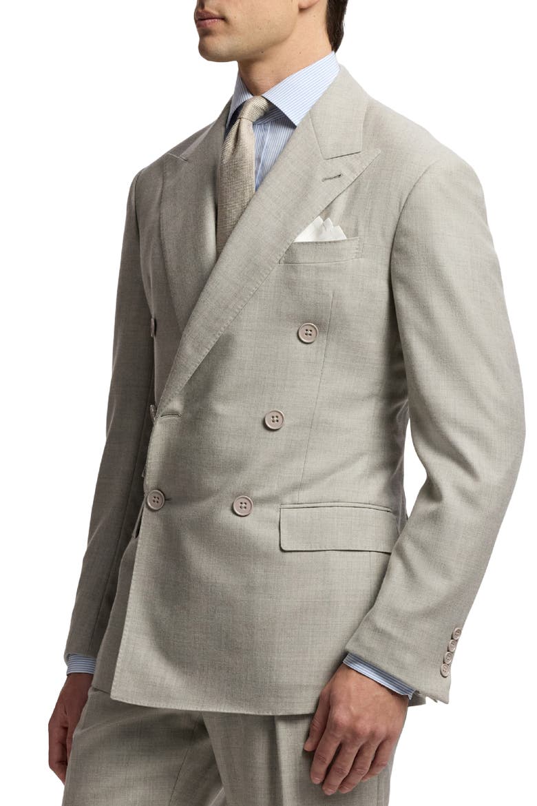 Double Breasted Worsted Flannel Suit, Alternate, color, GREY