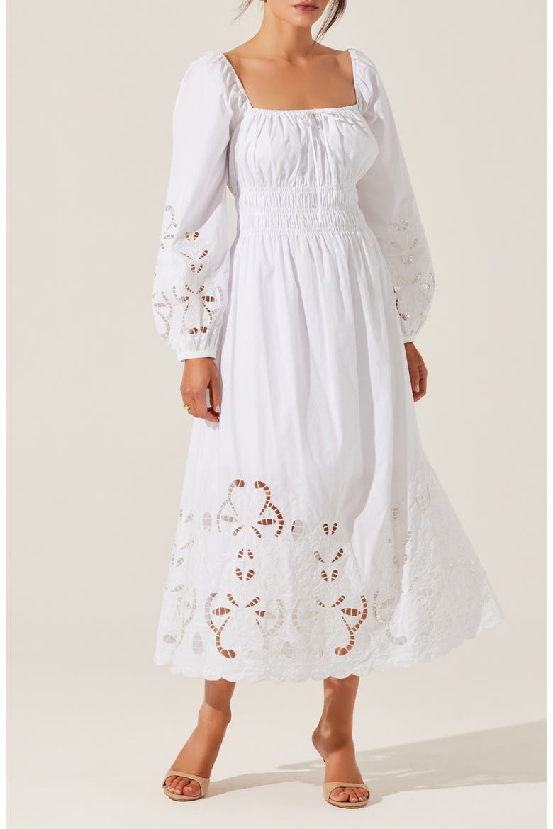 Wisnia Long Sleeve Eyelet Embroidered Dress, Main, color, WHITE