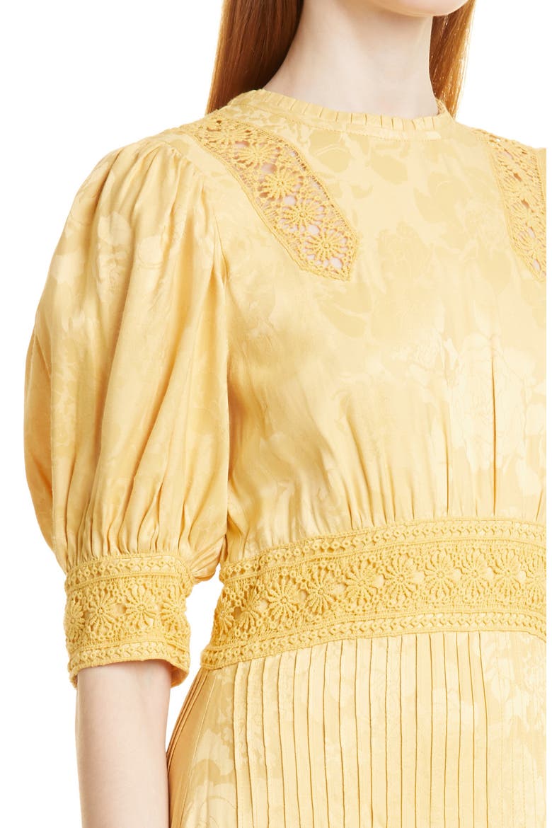 Puff Sleeve Lace Trim Jacquard Maxi Dress, Alternate, color, YELLOW