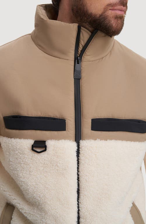 Noize Lukaz Faux Shearling Trim Puffer Jacket In Off White/sand