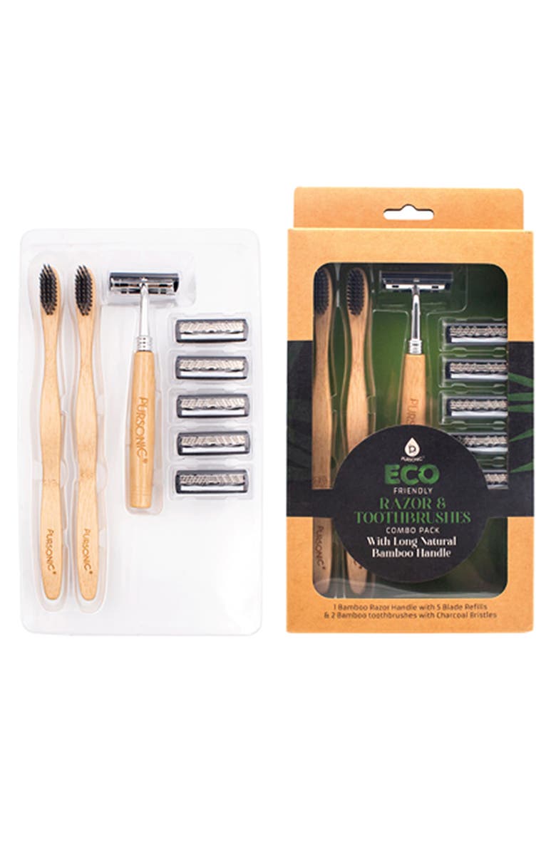 PURSONIC Eco Friendly Razor & Toothbrushes Combo Pack, Alternate, color, Multicolor