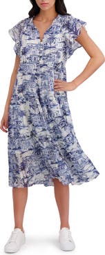 London Times Flutter Sleeve Babydoll Dress