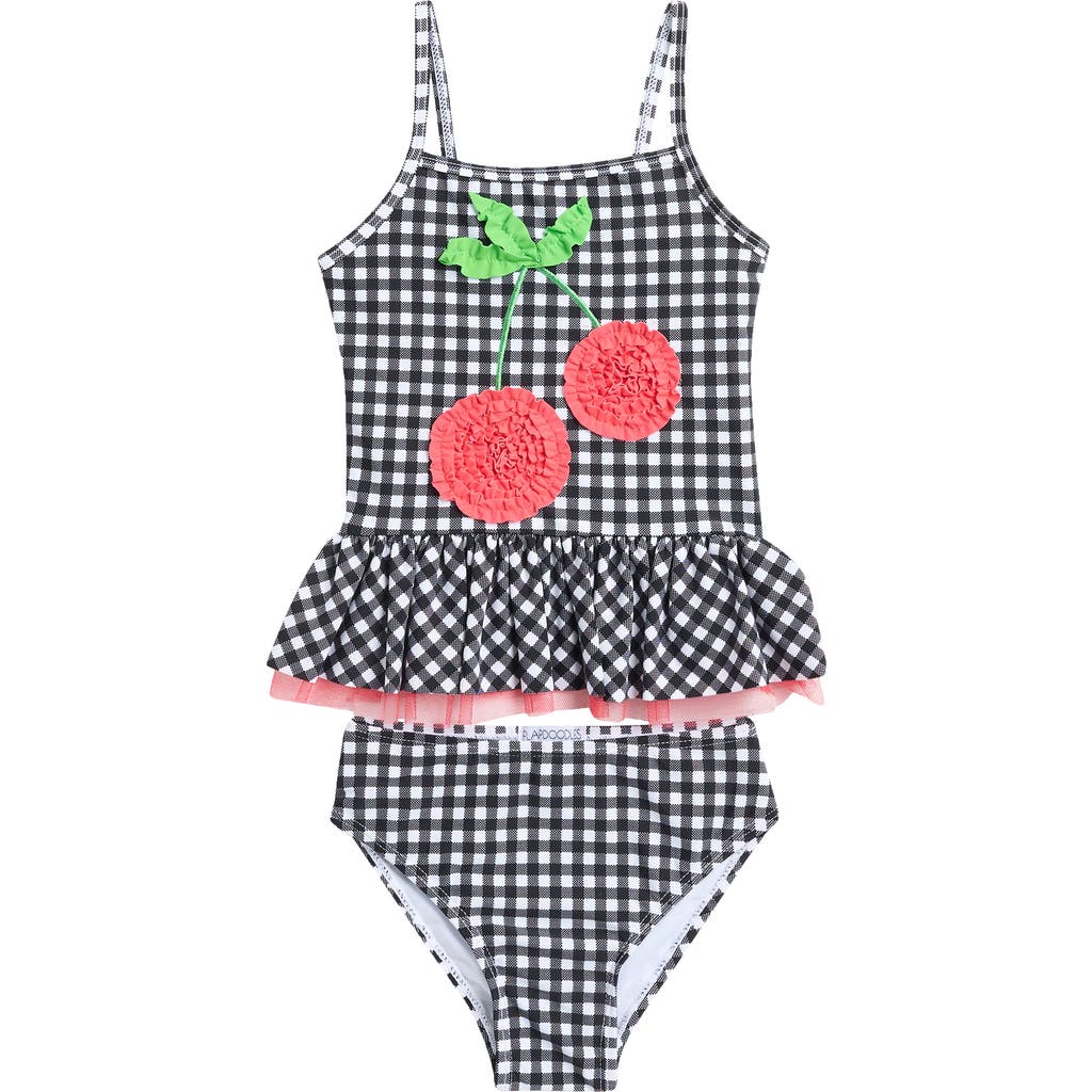 Flapdoodles Kids' Gingham Love Cherry Appliqué Two-piece Swimsuit In Gingham