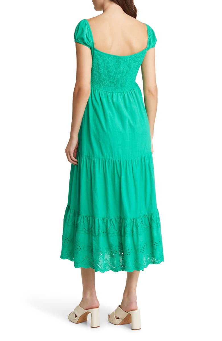 AREA STARS Coco Cotton Smocked Eyelet Midi Dress, Alternate, color,