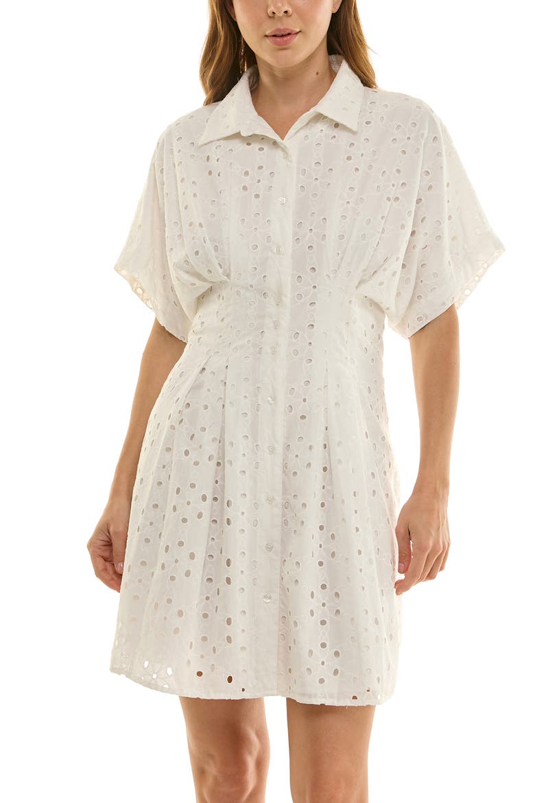 Cotton Broderie Anglaise Mini Shirtdress, Alternate, color, BRILLIANT WHITE