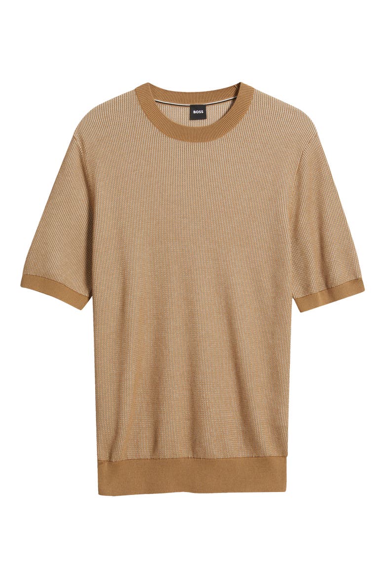 Leale Short Sleeve Cotton Crewneck Sweater, Alternate, color, MED BEIGE