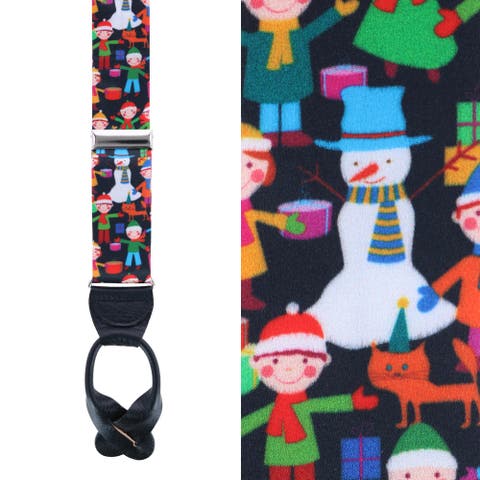 Happy Holidays Children's Gift Exchange Silk Button End Suspenders (Braces)