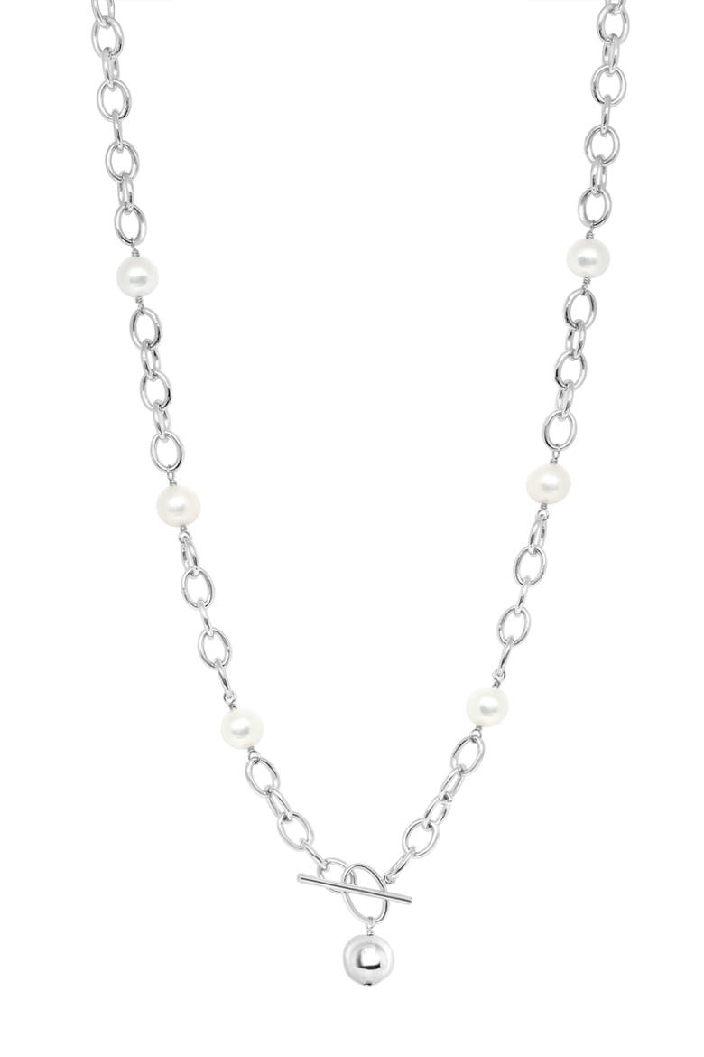 Sterling Silver Freshwater Pearl Toggle Necklace, Alternate, color, WHITE