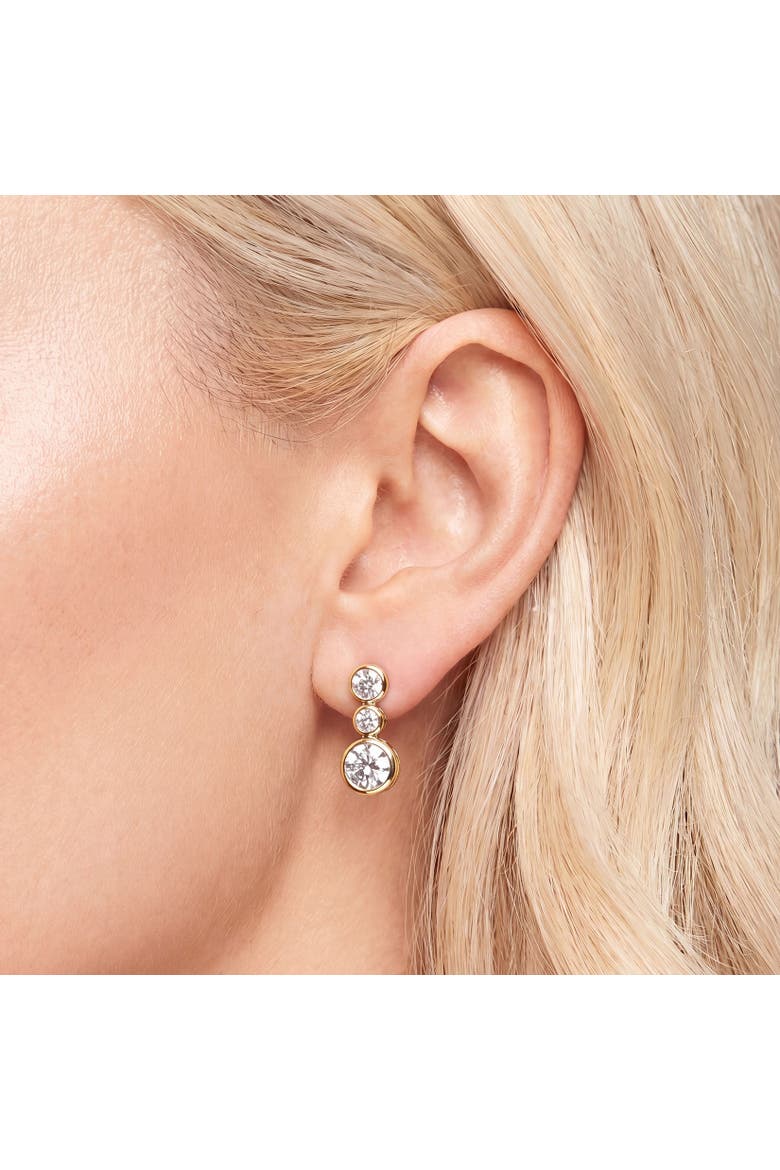 CZ Triple Bezel Drop Earrings, Alternate, color, Gold Plated Sterling Silver