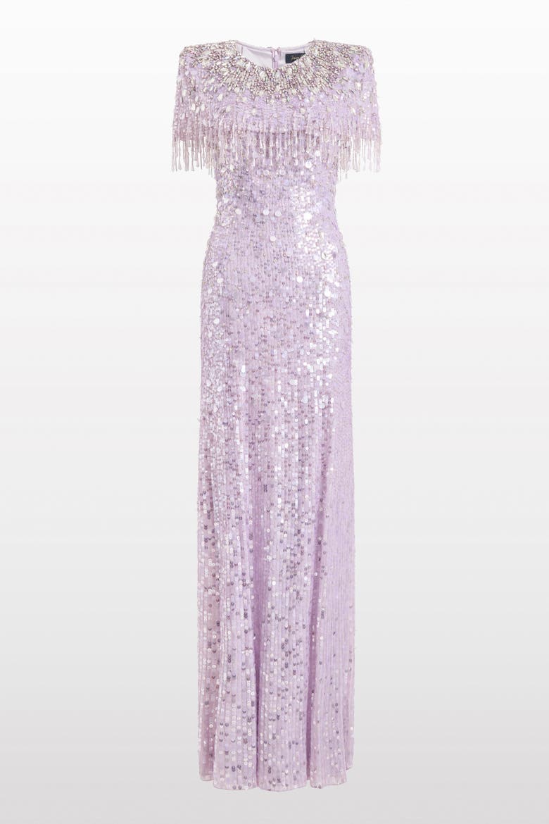 Eugenie Sequin Fringed Maxi Dress, Main, color, Thistle