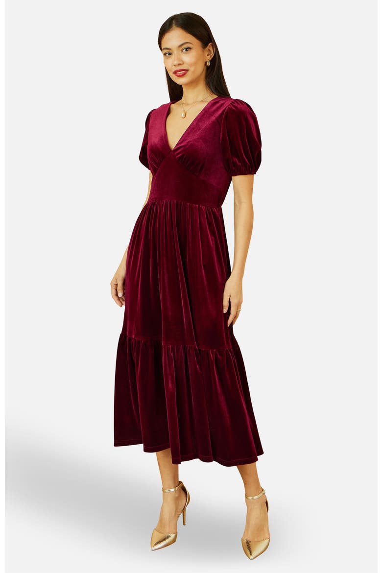 Velvet Midi Dress, Alternate, color, Burgundy