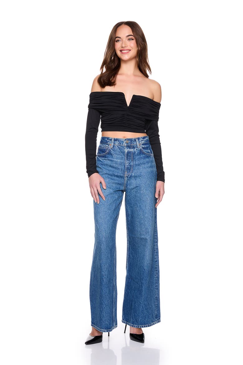 Off the Shoulder V-Wire Knit Top, Alternate, color, BLACK