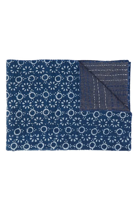 Vintage Cotton Kantha Throw Blanket